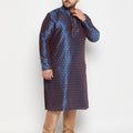 Men's Plus Size Navy Blue Zari Weaved Kurta Pyjama Set