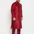 Men's Plus Size Maroon Zari Weaved Kurta Pyjama Set