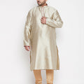 Men's Plus Size Beige Woven Kurta And Rose Gold Pyjama Set