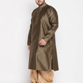 Men's Plus Size Black Woven Kurta And Rose Gold Dhoti Set