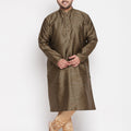 Men's Plus Size Black Woven Kurta And Rose Gold Pyjama Set
