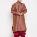 Men's Plus Size Maroon Woven Kurta And Maroon Dhoti Set
