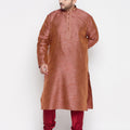 Men's Plus Size Maroon Woven Kurta And Maroon Pyjama Set