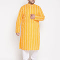 Men's Plus Size Orange Chikankari Embroidered Kurta And White Pyjama Set