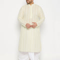 Men's Plus Size Yellow Chikankari Embroidered Kurta And White Dhoti Set
