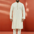 Men's Cream Silk Jacquard Kurta with Pyjama