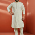 Men's Off White Sequin Embroidered Kurta with Cream Pant