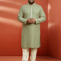 Men's Pista Green Sequin Kurta with Cream Trousers