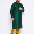 Men's Plus Size Green Silk Blend Kurta And Mustard Pyjama Set