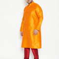Men's Plus Size Orange And Maroon Silk Blend Kurta Pyjama Set