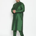 Men's Plus Size Green Viscose Blend Kurta And Pyjama Set