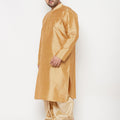 Men's Plus Size Rose Gold Silk Blend Kurta And Gold Dhoti Set