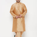 Men's Plus Size Rose Gold Silk Blend Kurta And Rose Gold Dhoti Set
