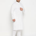 Men's Plus Size White Cotton Blend Kurta And Cotton Pant Style Pyjama Set