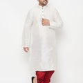 Men's Plus Size White Silk Blend Kurta And Maroon Solid Dhoti Set