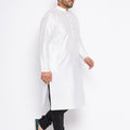 Men's Plus Size White Silk Blend Kurta And Black Pyjama Set