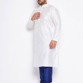 Men's Plus Size White Silk Blend Kurta And Blue Pyjama Set