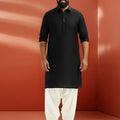 Men's Black Viscose Kurta with White Patiala