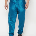 VASTRAMAY Men's Plus Size Turquoise Blue Cotton Silk Blend Pyjama