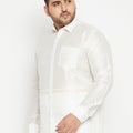 Men's Plus Size White Silk Blend Ethnic Shirt