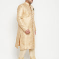Men's Plus Size Golden Brocade Sherwani Set