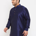 Men's Plus Size Navy Blue Silk Blend Curved Kurta