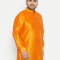 Men's Plus Size Orange Silk Blend Curved Kurta