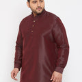 Men's Plus Size Wine Silk Blend Curved Kurta