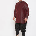 Men's Plus Size Wine Silk Blend Curved Kurta Dhoti Set