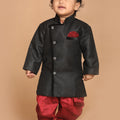 Sishu Boy's Black & Maroon Solid Sherwani Set