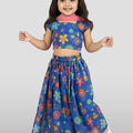 Vastramay Kids Blue Organza Lehenga Set