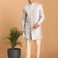 Men's Aqua Blue Mirror Indo Western Sherwani With Pant Set