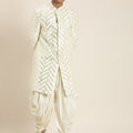 Men's Cream Indo Western Sherwani With Dhoti Set