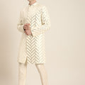 Men's Cream Mirror Indo Western Sherwani With Pant Set
