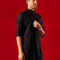 Men's Black Jacquard Cut Dana Hand Worked Jacket