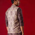 Men's Wine Jacquard Silk Blend Ethnic Jacket