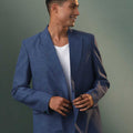 Men's Blue Jute Cotton Blazer