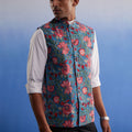 Men's Aqua Printed Nehru Jacket