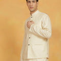 Men's Cream Cotton Linen Nehru Jacket