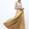Cheera Golden Color Silk Blend Long Skirt
