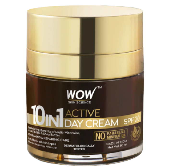 Wow Skin Science 10 in 1 Active Day Cream SPF 20 | Multi-Benefit Moisturizer | Daily Sun Protection