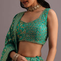 Aqua Green Embroidered Choli With Banarasi Weave Lehenga And Dupatta