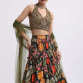 Black Floral Printed Silk Lehenga Choli Set