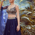 Blue blood Lehenga Choli With Hand Embroidered Crop Top Using Sequins And Beads In Floral Jaal Design