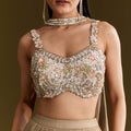 Gold French Tissue Lehenga With Sequins And Choker Dupatta