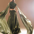 Green Bridesmaid Organza Lehega with Cowl Blouse