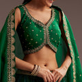 Green Sequins Bandhani Lehenga Dupatta Set