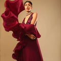 Maroon Lehenga And Crop Top With Hand Embroidered Leaf Motifs And A Ruffle Dupatta