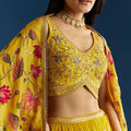 Mustard Yellow Lehenga Set With Zardosi Sequins Choli And Printed Dupatta