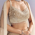 Peach Georgette Lehenga Set With Cut Dana Moti Work